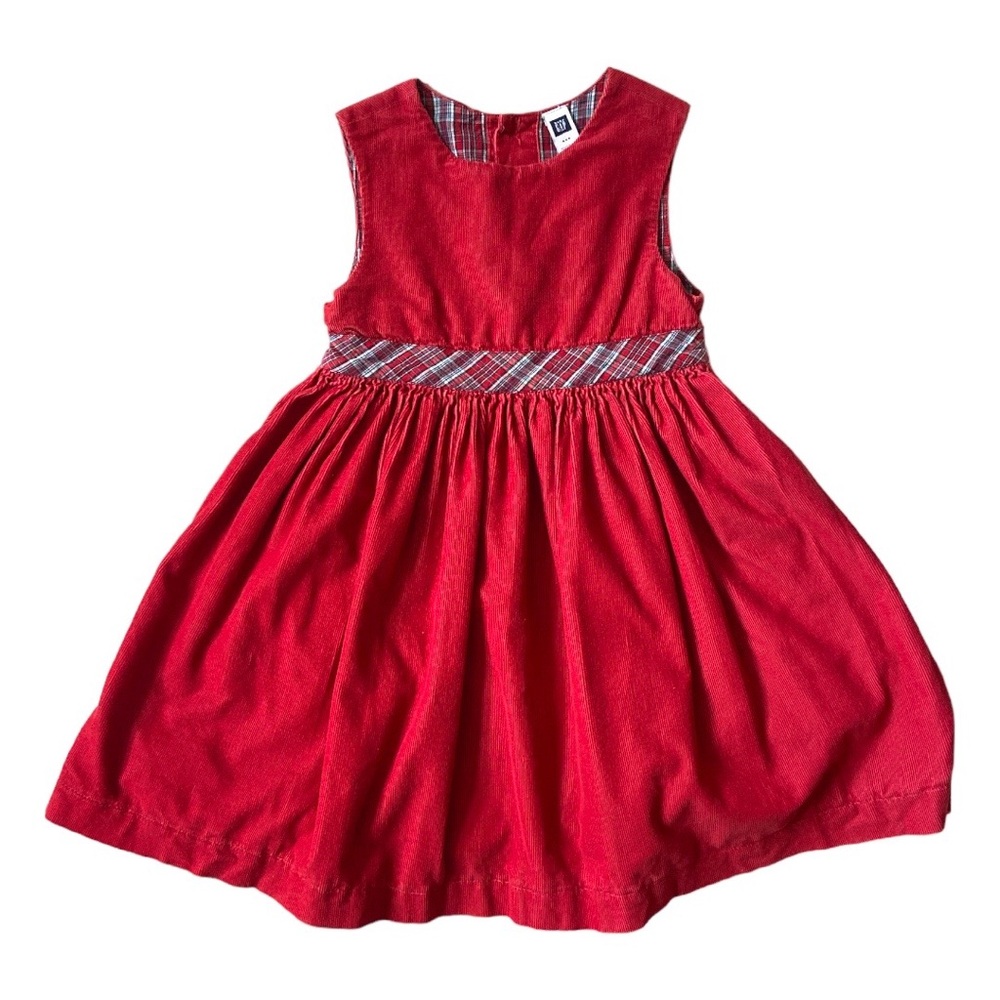 VINTAGE Y2K BABY Dress Corduroy Party Holiday Cotton Red Plaid Skirt